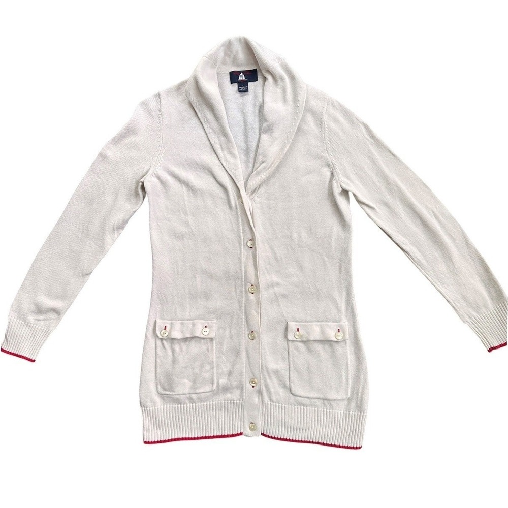 Brooks Brothers ProSport Cardigan Women L Cream Supima Cotton Shawl Collar Knit
